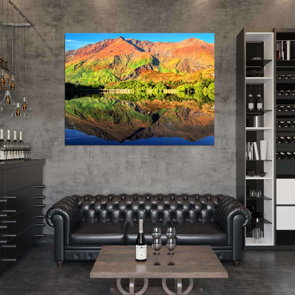Mountain Lake Reflection Hill Beautiful Nature Wall Decor Room Print Poster