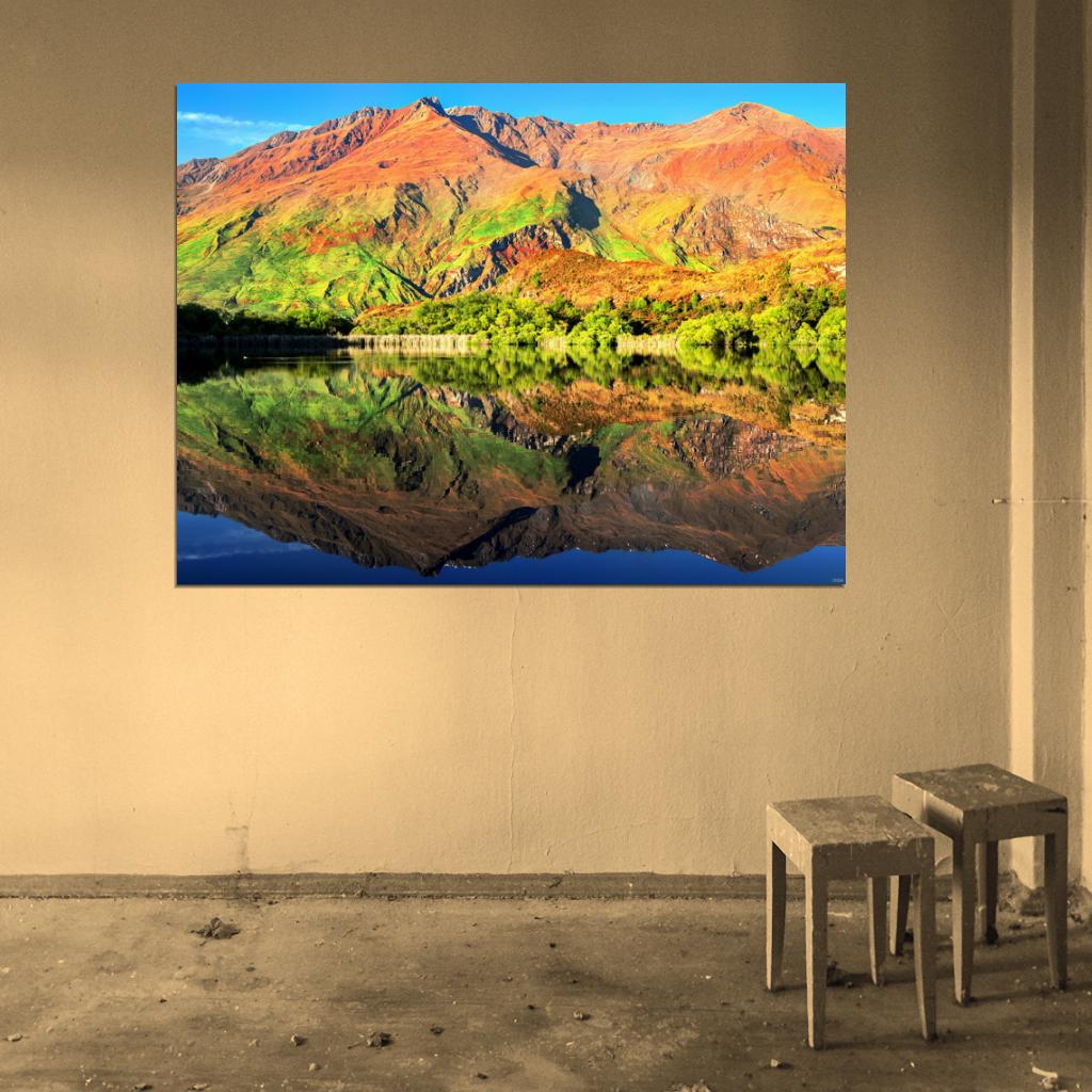 Mountain Lake Reflection Hill Beautiful Nature Wall Decor Room Print Poster