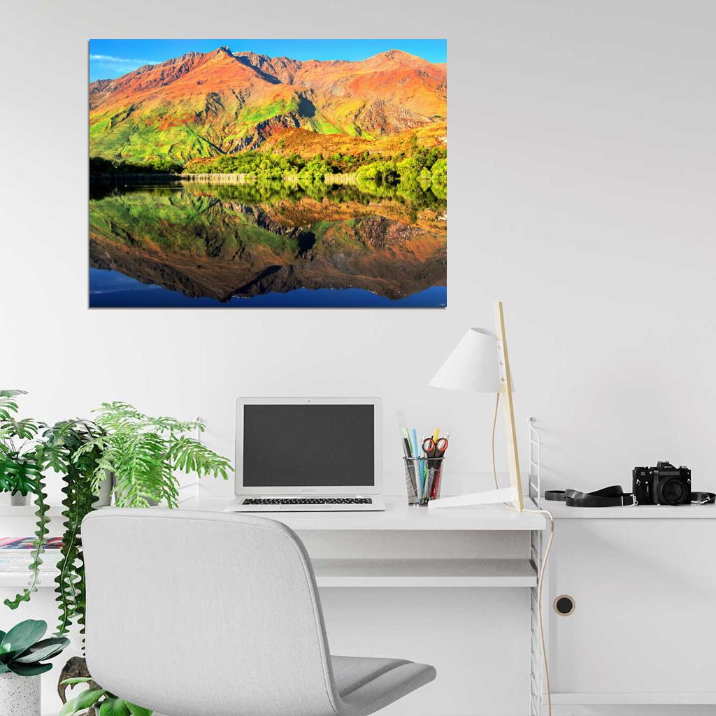 Mountain Lake Reflection Hill Beautiful Nature Wall Decor Room Print Poster