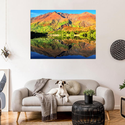 Mountain Lake Reflection Hill Beautiful Nature Wall Decor Room Print Poster