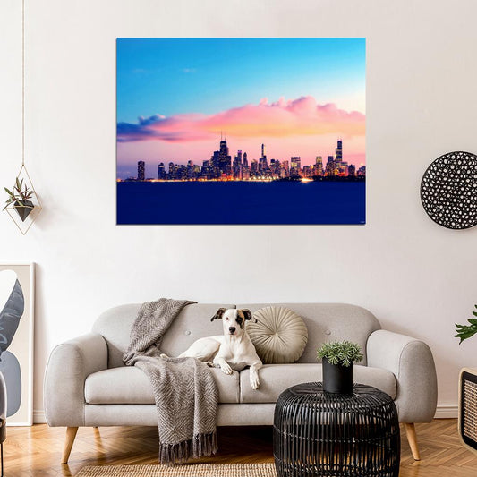 Chicago Skyline Night Lights Lake Beautiful Wall Decor Room Print Poster