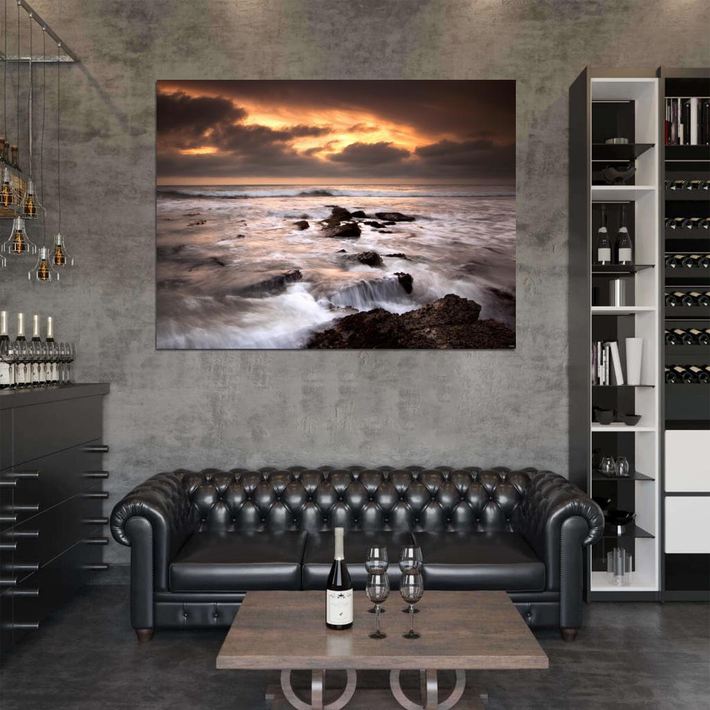 Sunset Sea Rocks Waves Foam Beautiful Nature Wall Decor Room Print Poster