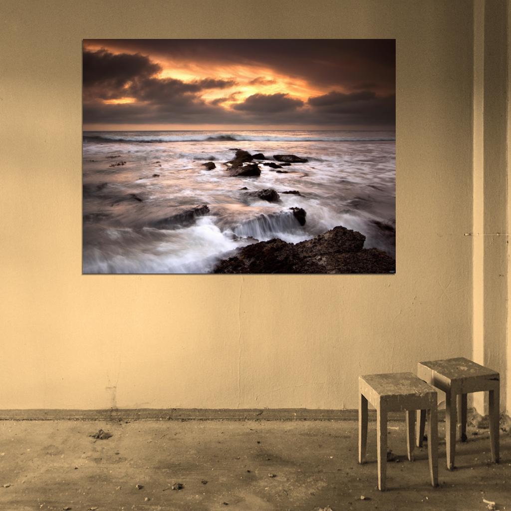 Sunset Sea Rocks Waves Foam Beautiful Nature Wall Decor Room Print Poster