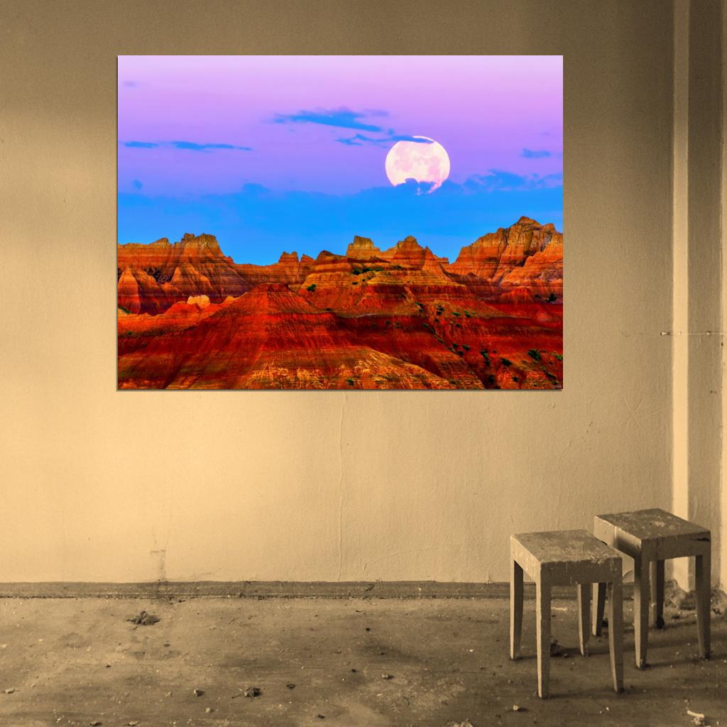 Badlands National Park Moon Mountains Cliffs Wall Decor Room Print Poster