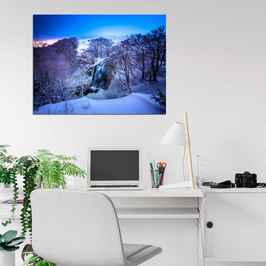 Snow Winter Waterfall Forest River Beautiful Wall Decor Room Print Poster