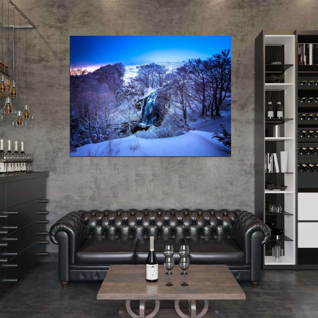 Snow Winter Waterfall Forest River Beautiful Wall Decor Room Print Poster