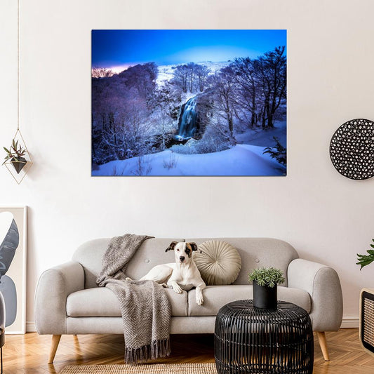 Snow Winter Waterfall Forest River Beautiful Wall Decor Room Print Poster