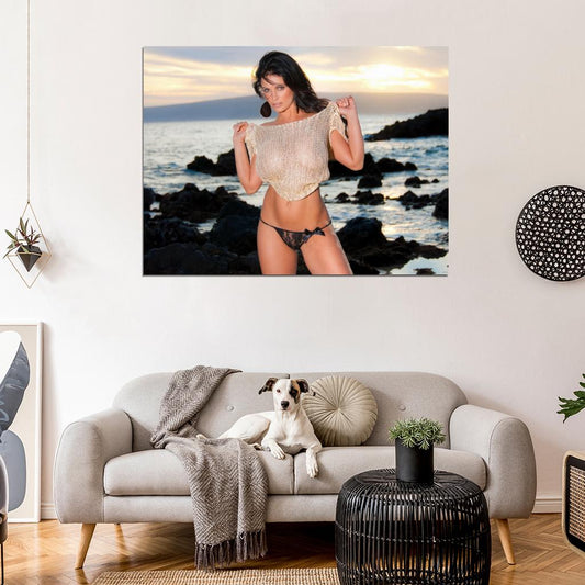 Denise Milani Beach Sexy Hot Boobs Model Wall Art Print Poster