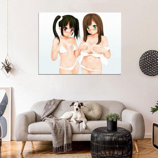 Hot Shy Girls Cute Boobs Underwear Beautiful Ecchi Anime Manga Art Wall Art Print Poster