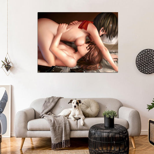 Yuri Hot Wet Nude Lesbian Girls Naked Tits Anime Manga Art Wall Art Print Poster