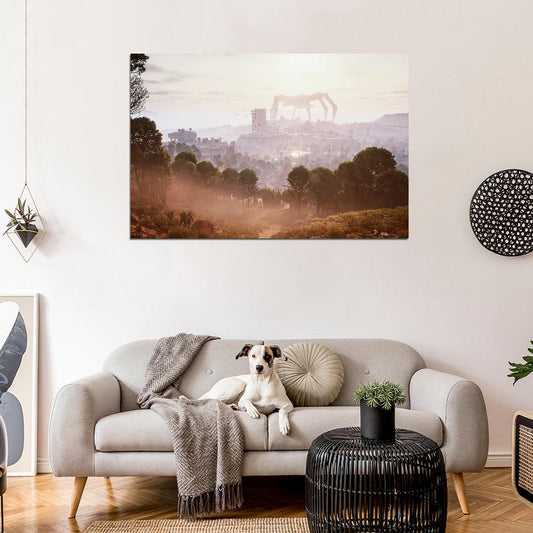 ARC Raiders Poster Giant Spider Robot Concept Art Epic Retro Sci-Fi Landscape Video Game Wall Decor