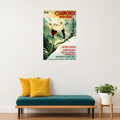 ALPS CHAMONIX MONT BLANC WINTER SPORTS SKI JUMPING SKIING VINTAGE POSTER