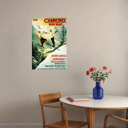 ALPS CHAMONIX MONT BLANC WINTER SPORTS SKI JUMPING SKIING VINTAGE POSTER
