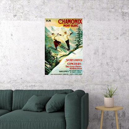 ALPS CHAMONIX MONT BLANC WINTER SPORTS SKI JUMPING SKIING VINTAGE POSTER