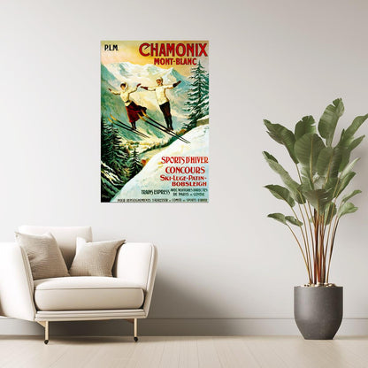 ALPS CHAMONIX MONT BLANC WINTER SPORTS SKI JUMPING SKIING VINTAGE POSTER
