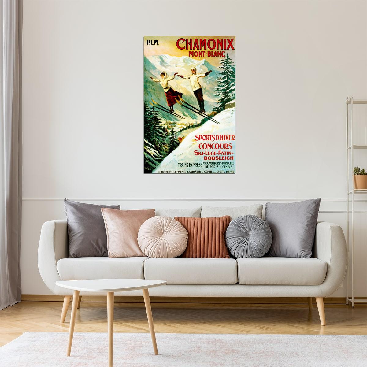ALPS CHAMONIX MONT BLANC WINTER SPORTS SKI JUMPING SKIING VINTAGE POSTER