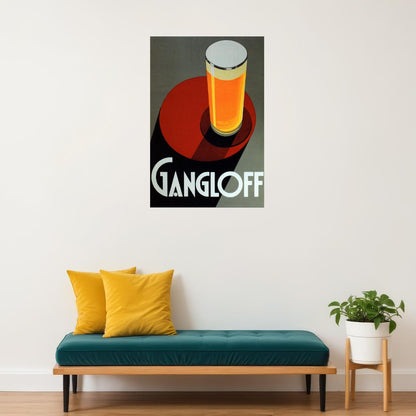 GLASS PILSNER ALE LIGHT BEER GANGLOFF ART DECO FINE VINTAGE POSTER