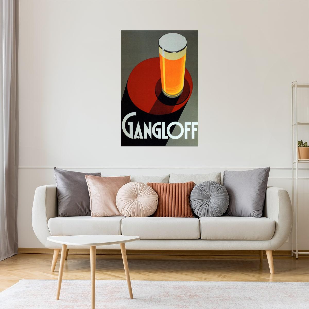 GLASS PILSNER ALE LIGHT BEER GANGLOFF ART DECO FINE VINTAGE POSTER