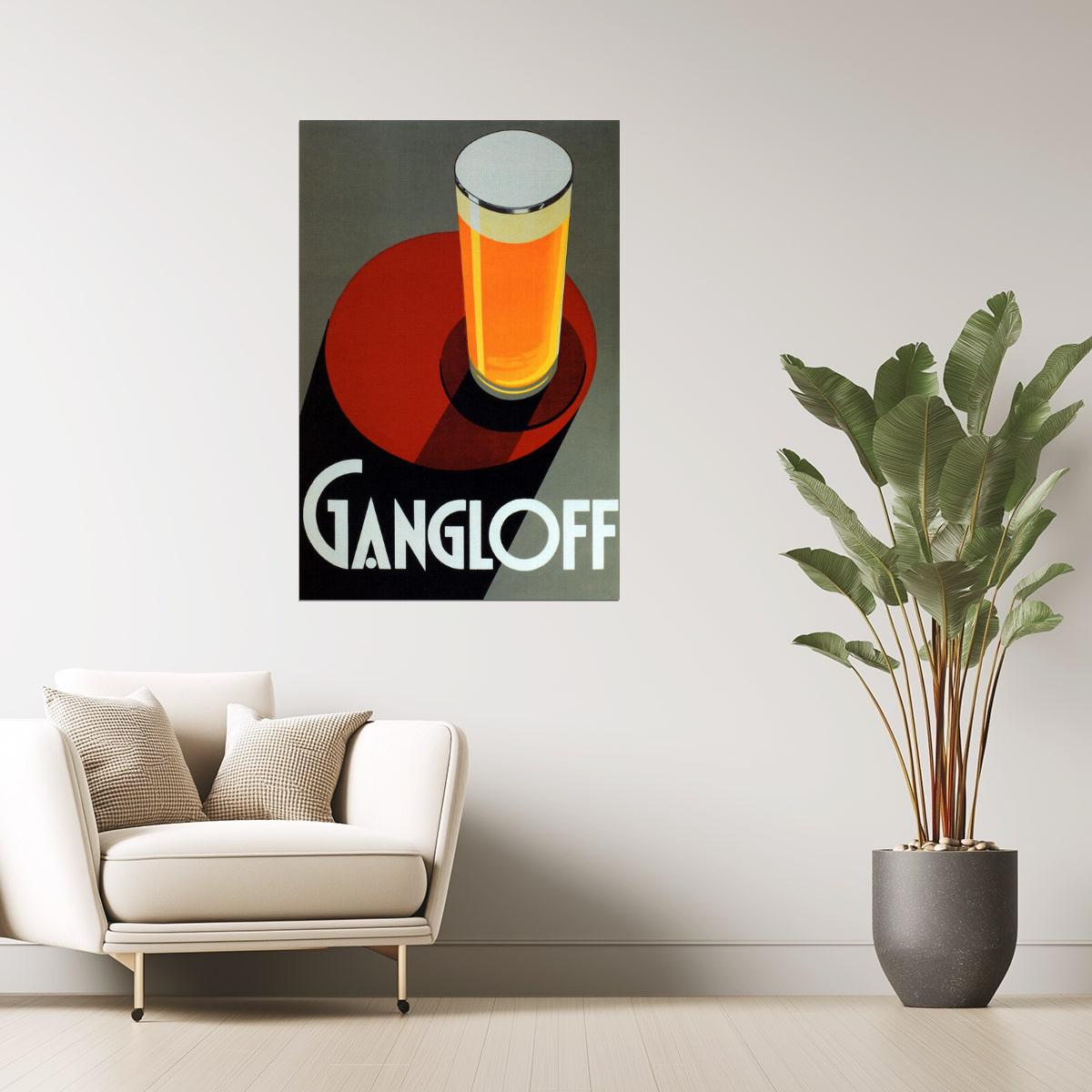 GLASS PILSNER ALE LIGHT BEER GANGLOFF ART DECO FINE VINTAGE POSTER