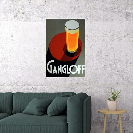 GLASS PILSNER ALE LIGHT BEER GANGLOFF ART DECO FINE VINTAGE POSTER
