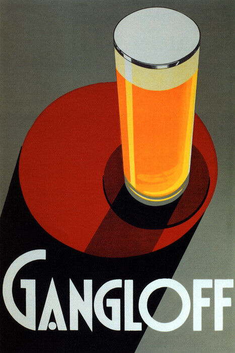 GLASS PILSNER ALE LIGHT BEER GANGLOFF ART DECO FINE VINTAGE POSTER