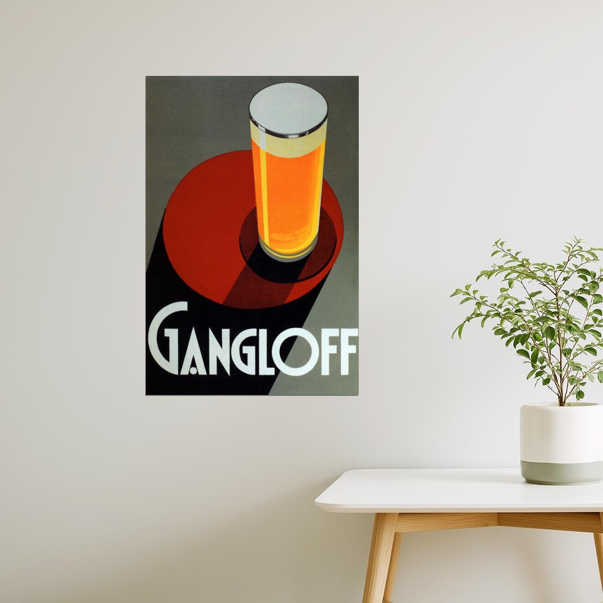 GLASS PILSNER ALE LIGHT BEER GANGLOFF ART DECO FINE VINTAGE POSTER