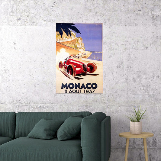 1937 MONACO GRAND PRIX CAR RACING RACE MONTE CARLO EUROPE VINTAGE POSTER