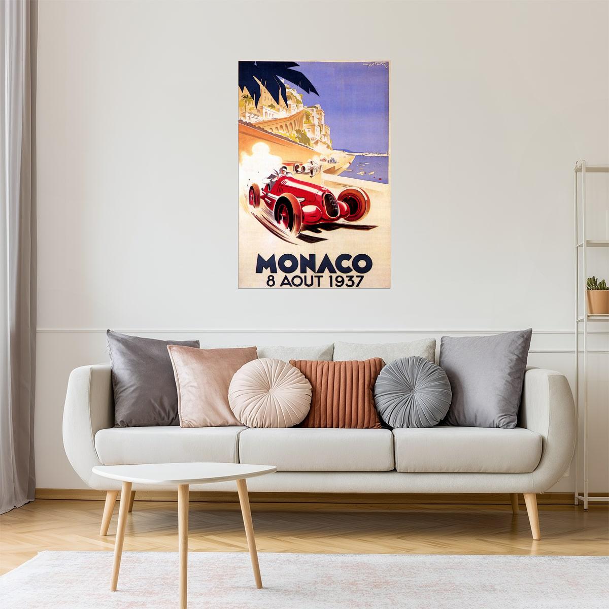 1937 MONACO GRAND PRIX CAR RACING RACE MONTE CARLO EUROPE VINTAGE POSTER