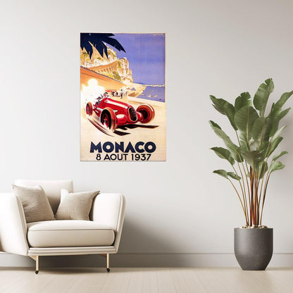 1937 MONACO GRAND PRIX CAR RACING RACE MONTE CARLO EUROPE VINTAGE POSTER