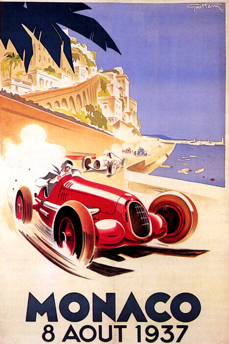 1937 MONACO GRAND PRIX CAR RACING RACE MONTE CARLO EUROPE VINTAGE POSTER