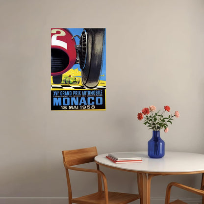 1958 GRAND PRIX AUTOMOBILE MONACO CAR RACING STREET RACE VINTAGE POSTER