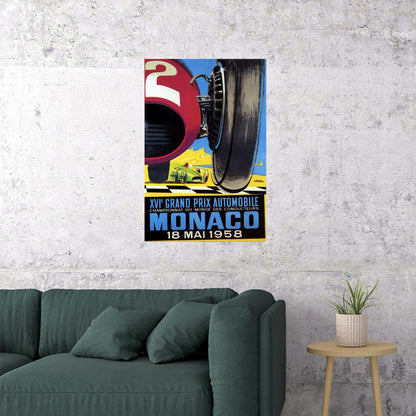 1958 GRAND PRIX AUTOMOBILE MONACO CAR RACING STREET RACE VINTAGE POSTER