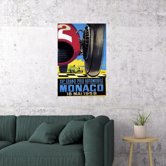 1958 GRAND PRIX AUTOMOBILE MONACO CAR RACING STREET RACE VINTAGE POSTER