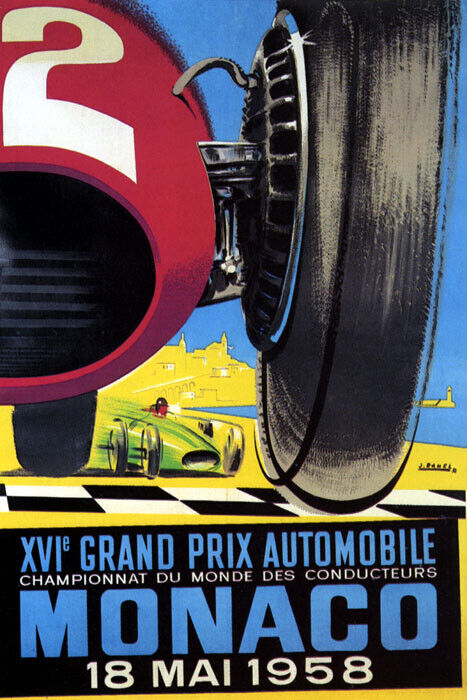1958 GRAND PRIX AUTOMOBILE MONACO CAR RACING STREET RACE VINTAGE POSTER