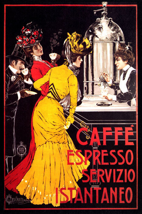 LADY CAFFE ESPRESSO COFFEE MACHINE INSTANT SERVICE ITALIAN VINTAGE POSTER