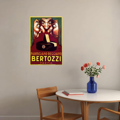 BERTOZZI PARMA PARMIGIANO REGGIANO ITALY CHEESE NOSES SMELL VINTAGE POSTER