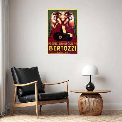 BERTOZZI PARMA PARMIGIANO REGGIANO ITALY CHEESE NOSES SMELL VINTAGE POSTER