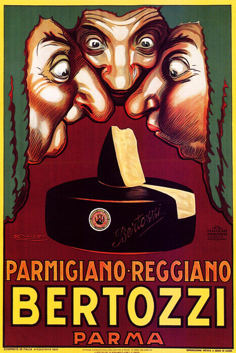 BERTOZZI PARMA PARMIGIANO REGGIANO ITALY CHEESE NOSES SMELL VINTAGE POSTER