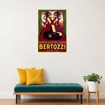 BERTOZZI PARMA PARMIGIANO REGGIANO ITALY CHEESE NOSES SMELL VINTAGE POSTER