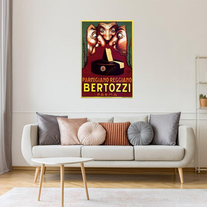 BERTOZZI PARMA PARMIGIANO REGGIANO ITALY CHEESE NOSES SMELL VINTAGE POSTER