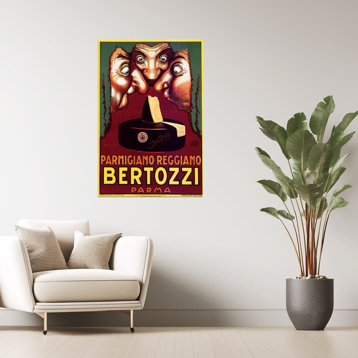 BERTOZZI PARMA PARMIGIANO REGGIANO ITALY CHEESE NOSES SMELL VINTAGE POSTER