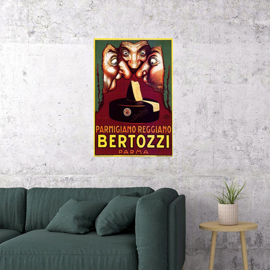 BERTOZZI PARMA PARMIGIANO REGGIANO ITALY CHEESE NOSES SMELL VINTAGE POSTER