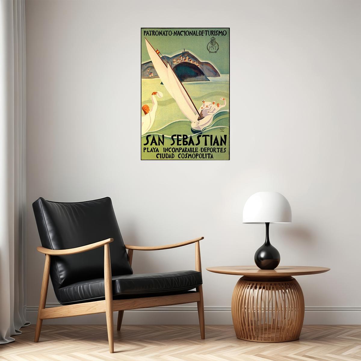 SAN SEBASTIAN SPAIN SAILBOAT SPEED SAILING SPORT TRAVEL VINTAGE POSTER
