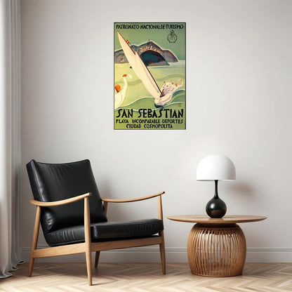 SAN SEBASTIAN SPAIN SAILBOAT SPEED SAILING SPORT TRAVEL VINTAGE POSTER