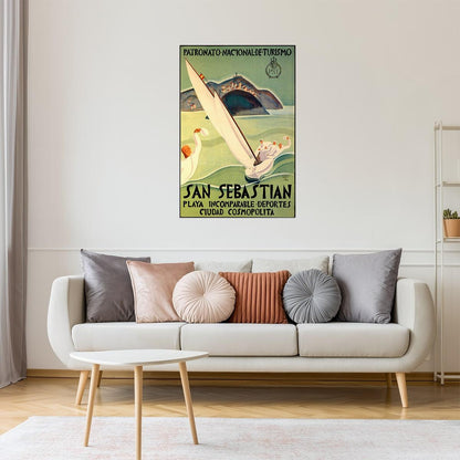 SAN SEBASTIAN SPAIN SAILBOAT SPEED SAILING SPORT TRAVEL VINTAGE POSTER