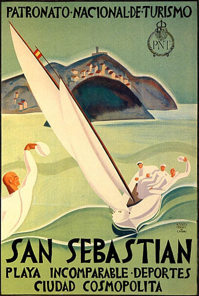 SAN SEBASTIAN SPAIN SAILBOAT SPEED SAILING SPORT TRAVEL VINTAGE POSTER