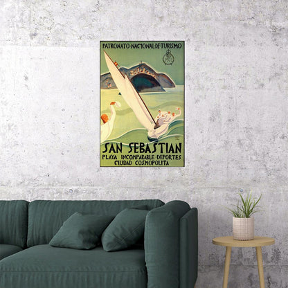 SAN SEBASTIAN SPAIN SAILBOAT SPEED SAILING SPORT TRAVEL VINTAGE POSTER