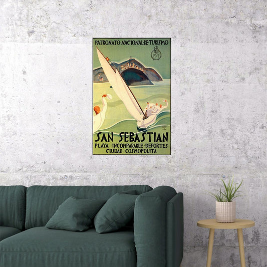SAN SEBASTIAN SPAIN SAILBOAT SPEED SAILING SPORT TRAVEL VINTAGE POSTER