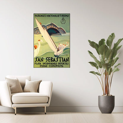 SAN SEBASTIAN SPAIN SAILBOAT SPEED SAILING SPORT TRAVEL VINTAGE POSTER
