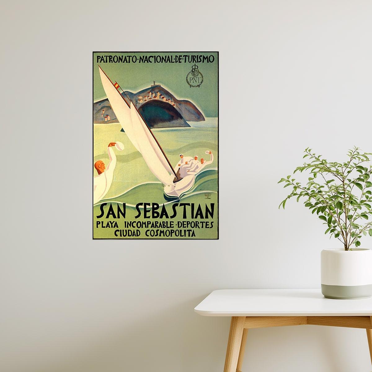 SAN SEBASTIAN SPAIN SAILBOAT SPEED SAILING SPORT TRAVEL VINTAGE POSTER